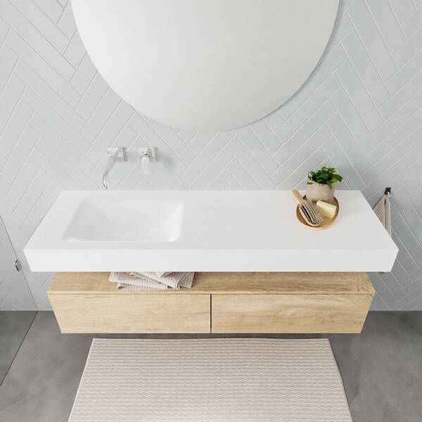 Aqua Splash Badkamermeubel AQS Ibiza 150 cm Washed Oak Twee Soft-Close Lades Solid Surface Wastafel Mat Wit Badmeubel Ibiza 150 cm Washed Oak Twee - Foto 2