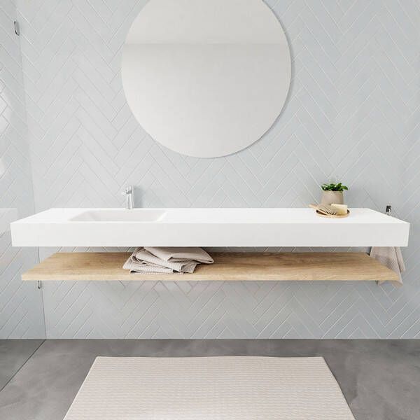 Aqua Splash Badkamermeubel AQS Ibiza 200 cm met Washed Oak Planchet Solid Surface Wastafel Mat Wit Badmeubel Ibiza 200 cm Washed Oak Planchet Solid - Foto 2