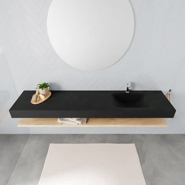 Aqua Splash Badkamermeubel AQS Ibiza 200 cm met Washed Oak Planchet Solid Surface Wastafel Mat Wit Badmeubel Ibiza 200 cm Washed Oak Planchet Solid - Foto 3