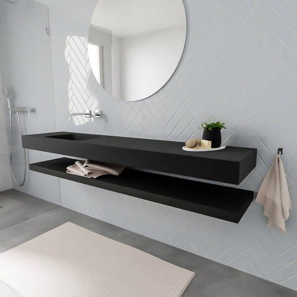 Aqua Splash Badkamermeubel AQS Ibiza 200 cm met Planchet Solid Surface Mat Wit Badmeubel Ibiza 200 cm Solid Surface Planchet Spoelbak Midden Mat Wit