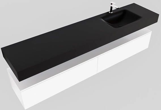 Aqua Splash Badkamermeubel AQS Ibiza 200 cm Mat Wit Twee Soft-Close Lades Solid Surface Wastafel Mat Zwart Badmeubel Ibiza 200 cm Mat Wit Twee Lades