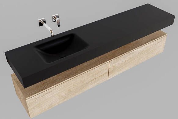Aqua Splash Badkamermeubel AQS Ibiza 200 cm Washed Oak Twee Soft-Close Lades Solid Surface Wastafel Mat Zwart Badmeubel Ibiza 200 cm Washed Oak Twee - Foto 2