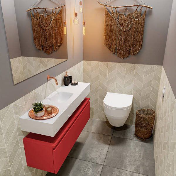 Mondiaz ANDOR Toiletmeubel 100x30x30cm met 0 kraangaten 1 lades fire mat Wastafel Lex midden Solid Surface Wit FK75343293