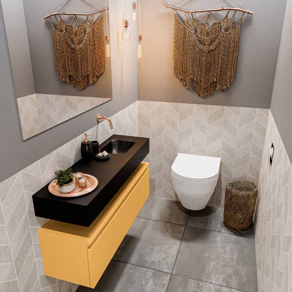 Mondiaz ANDOR Toiletmeubel 100x30x30cm met 0 kraangaten 1 lades ocher mat Wastafel Lex rechts Solid Surface Zwart FK75344008 - Foto 2