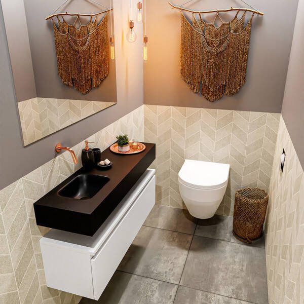 Mondiaz ANDOR Toiletmeubel 100x30x30cm met 0 kraangaten 1 lades talc mat Wastafel Lex links Solid Surface Wit FK75343121 - Foto 2