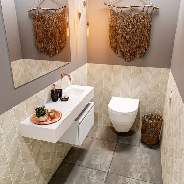Mondiaz ANDOR Toiletmeubel 100x30x30cm met 0 kraangaten 1 lades talc mat Wastafel Lex rechts Solid Surface Zwart FK75343471