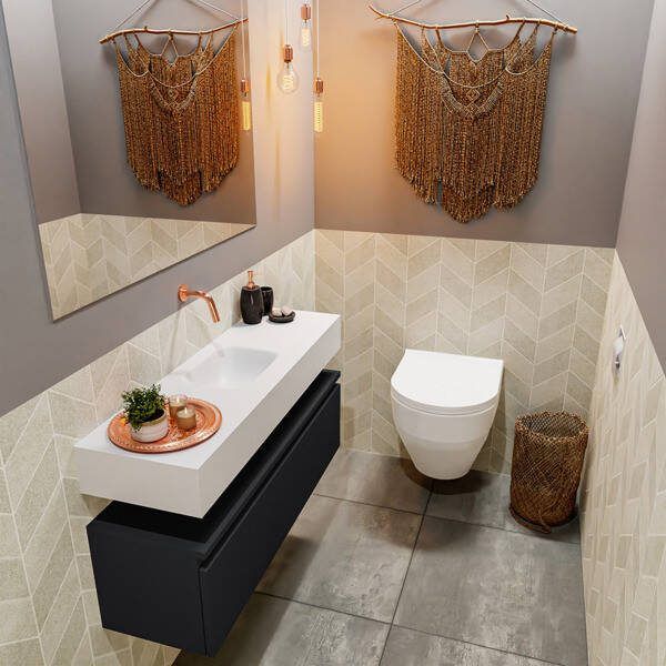 Mondiaz ANDOR Toiletmeubel 100x30x30cm met 0 kraangaten 1 lades urban mat Wastafel Lex midden Solid Surface Zwart FK75343496
