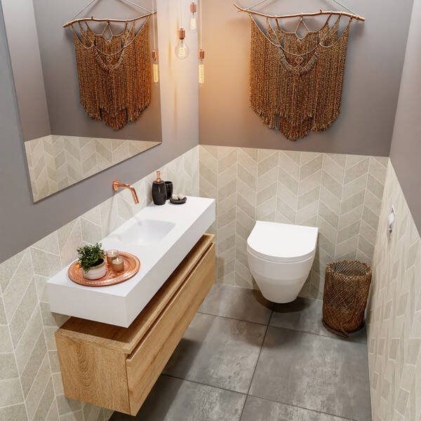 Mondiaz ANDOR Toiletmeubel 100x30x30cm met 0 kraangaten 1 lades washed oak mat Wastafel Lex midden Solid Surface Zwart FK75343728