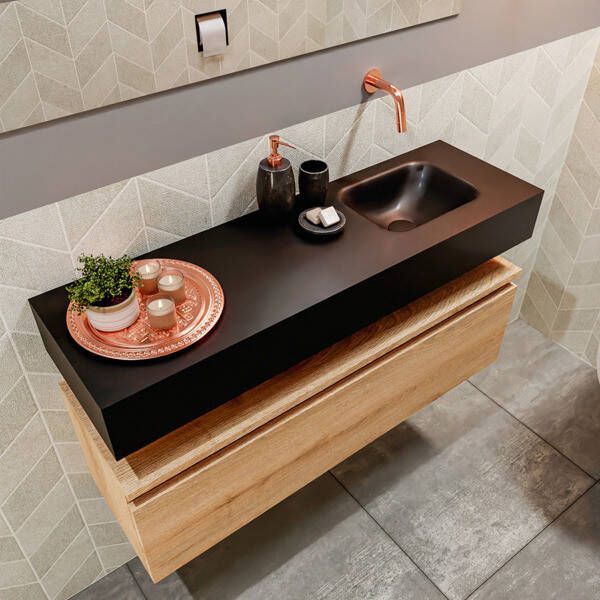 Mondiaz ANDOR Toiletmeubel 100x30x30cm met 0 kraangaten 1 lades washed oak mat Wastafel Lex rechts Solid Surface Wit FK75343912