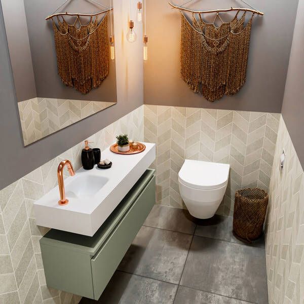 Mondiaz ANDOR Toiletmeubel 100x30x30cm met 1 kraangaten 1 lades army mat Wastafel Lex links Solid Surface Wit FK75343236