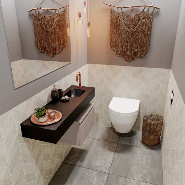 Mondiaz ANDOR Toiletmeubel 100x30x30cm met 1 kraangaten 1 lades smoke mat Wastafel Lex rechts Solid Surface Wit FK75343209