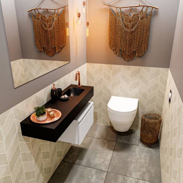 Mondiaz ANDOR Toiletmeubel 100x30x30cm met 1 kraangaten 1 lades talc mat Wastafel Lex rechts Solid Surface Zwart FK75343470