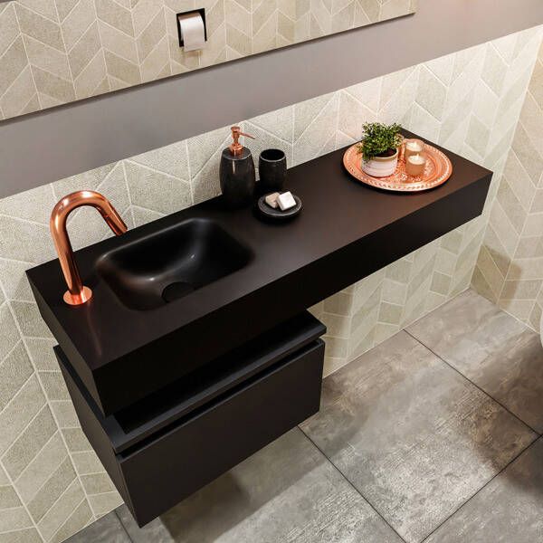 Mondiaz ANDOR Toiletmeubel 100x30x30cm met 1 kraangaten 1 lades urban mat Wastafel Lex links Solid Surface Zwart FK75343497