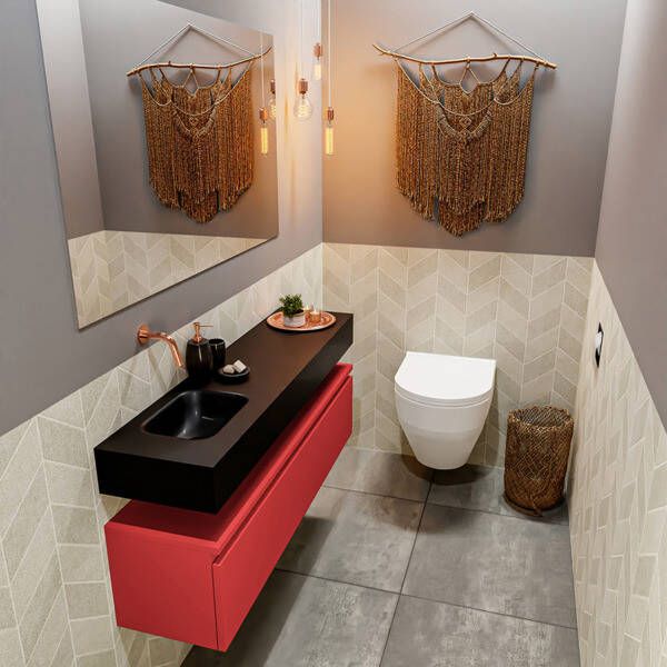 Mondiaz ANDOR Toiletmeubel 120x30x30cm met 0 kraangaten 1 lades fire mat Wastafel Lex links Solid Surface Wit FK75343301