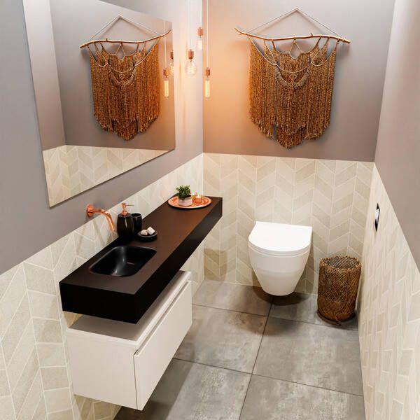 Mondiaz ANDOR Toiletmeubel 120x30x30cm met 0 kraangaten 1 lades linen mat Wastafel Lex links Solid Surface Zwart FK75343678