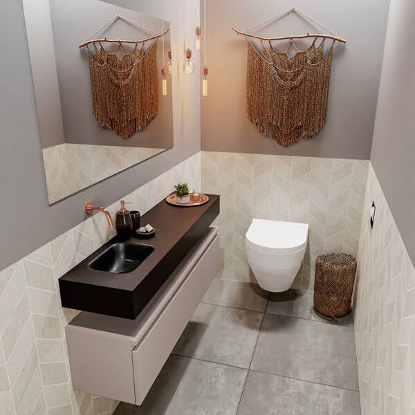 Mondiaz ANDOR Toiletmeubel 120x30x30cm met 0 kraangaten 1 lades smoke mat Wastafel Lex links Solid Surface Zwart FK75343562