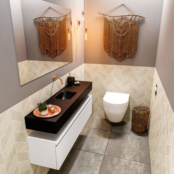 Mondiaz ANDOR Toiletmeubel 120x30x30cm met 0 kraangaten 1 lades talc mat Wastafel Lex midden Solid Surface Zwart FK75343473 - Foto 2