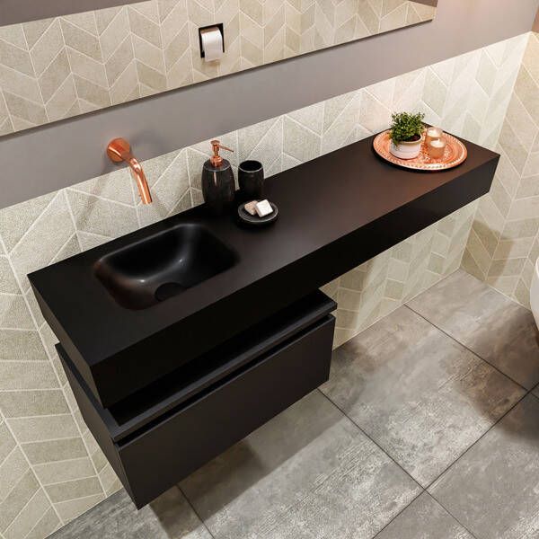 Mondiaz ANDOR Toiletmeubel 120x30x30cm met 0 kraangaten 1 lades urban mat Wastafel Lex links Solid Surface Zwart FK75343504