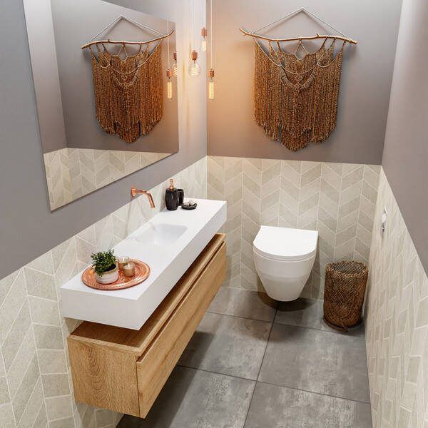 Mondiaz ANDOR Toiletmeubel 120x30x30cm met 0 kraangaten 1 lades washed oak mat Wastafel Lex midden Solid Surface Zwart FK75343734