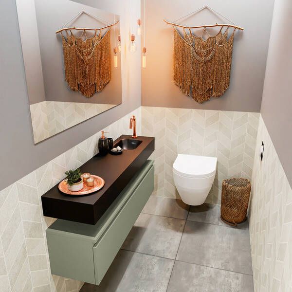 Mondiaz ANDOR Toiletmeubel 120x30x30cm met 1 kraangaten 1 lades army mat Wastafel Lex rechts Solid Surface Zwart FK75343999