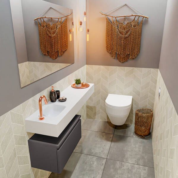Mondiaz ANDOR Toiletmeubel 120x30x30cm met 1 kraangaten 1 lades dark grey mat Wastafel Lex links Solid Surface Wit FK75343184