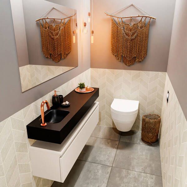 Mondiaz ANDOR Toiletmeubel 120x30x30cm met 1 kraangaten 1 lades linen mat Wastafel Lex links Solid Surface Wit FK75343889