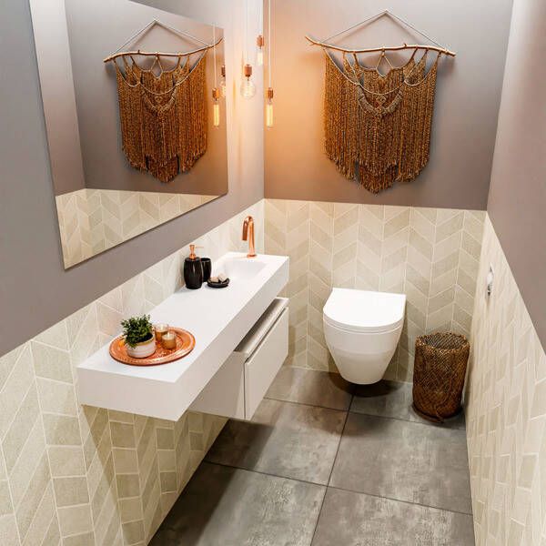 Mondiaz ANDOR Toiletmeubel 120x30x30cm met 1 kraangaten 1 lades linen mat Wastafel Lex rechts Solid Surface Wit FK75343891