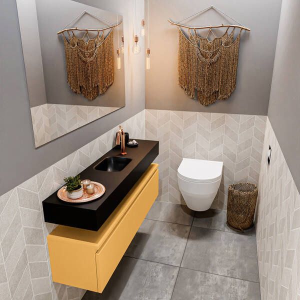 Mondiaz ANDOR Toiletmeubel 120x30x30cm met 1 kraangaten 1 lades ocher mat Wastafel Lex midden Solid Surface Zwart FK75343617