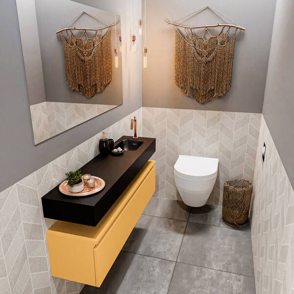 Mondiaz ANDOR Toiletmeubel 120x30x30cm met 1 kraangaten 1 lades ocher mat Wastafel Lex rechts Solid Surface Wit FK75343273