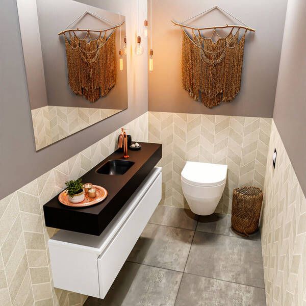 Mondiaz ANDOR Toiletmeubel 120x30x30cm met 1 kraangaten 1 lades talc mat Wastafel Lex midden Solid Surface Zwart FK75343472