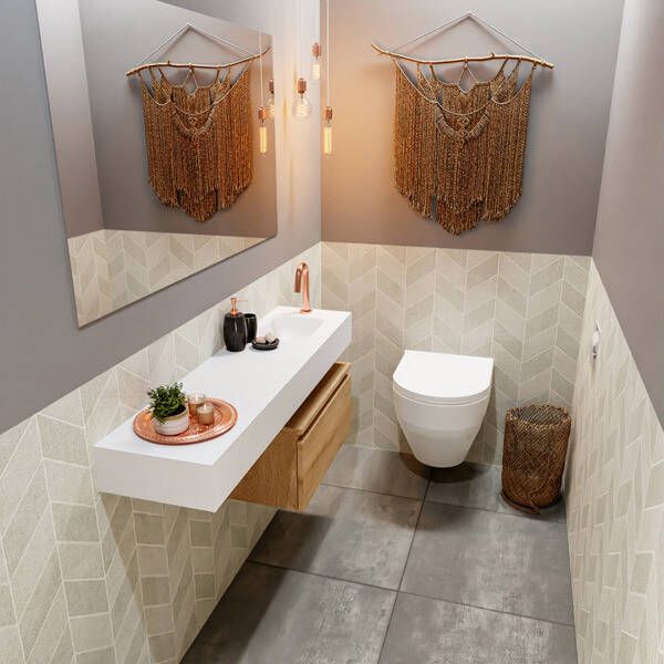 Mondiaz ANDOR Toiletmeubel 120x30x30cm met 1 kraangaten 1 lades washed oak mat Wastafel Lex rechts Solid Surface Zwart FK75344059