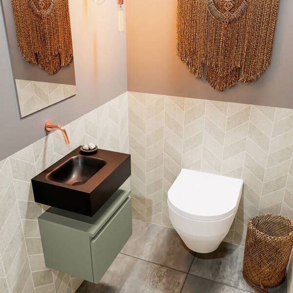 Mondiaz ANDOR Toiletmeubel 40x30x30cm met 0 kraangaten 1 lades army mat Wastafel Lex links Solid Surface Wit FK75343219 - Foto 2