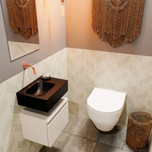 Mondiaz ANDOR Toiletmeubel 40x30x30cm met 0 kraangaten 1 lades linen mat Wastafel Lex links Solid Surface Zwart FK75343654