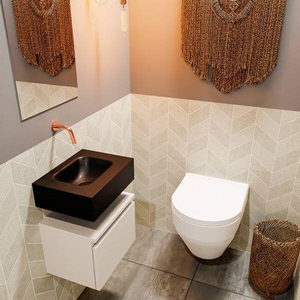 Mondiaz ANDOR Toiletmeubel 40x30x30cm met 0 kraangaten 1 lades linen mat Wastafel Lex midden Solid Surface Wit FK75343304 - Foto 2