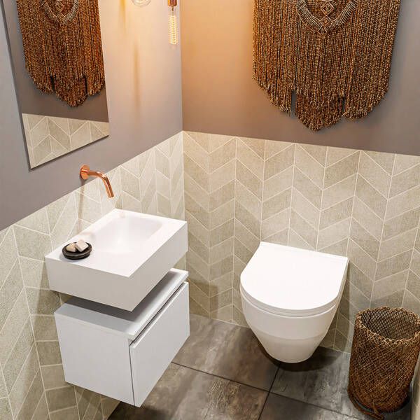 Mondiaz ANDOR Toiletmeubel 40x30x30cm met 0 kraangaten 1 lades talc mat Wastafel Lex rechts Solid Surface Zwart FK75343453
