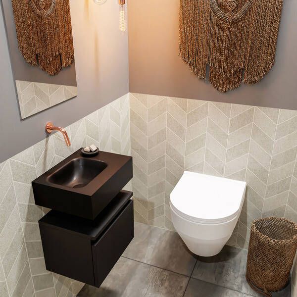 Mondiaz ANDOR Toiletmeubel 40x30x30cm met 0 kraangaten 1 lades urban mat Wastafel Lex links Solid Surface Wit FK75343132
