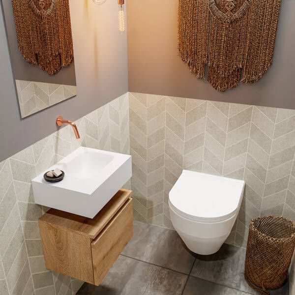 Mondiaz ANDOR Toiletmeubel 40x30x30cm met 0 kraangaten 1 lades washed oak mat Wastafel Lex rechts Solid Surface Zwart FK75343714
