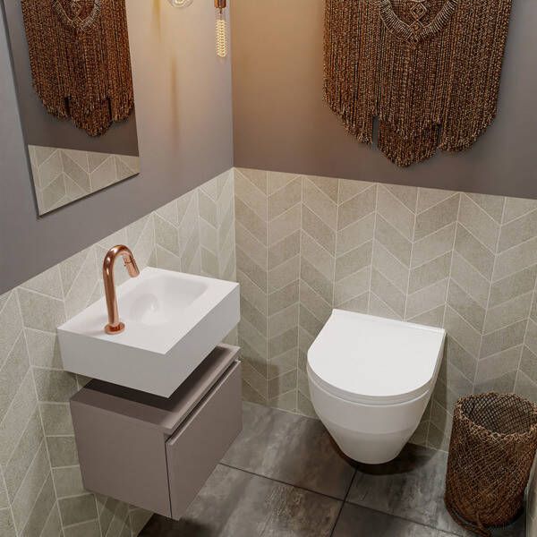 Mondiaz ANDOR Toiletmeubel 40x30x30cm met 1 kraangaten 1 lades smoke mat Wastafel Lex rechts Solid Surface Wit FK75343191 - Foto 2
