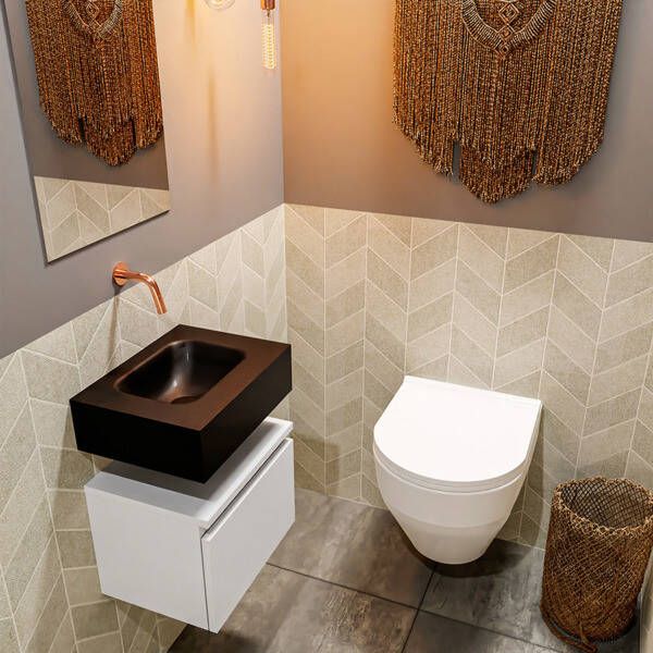Mondiaz ANDOR Toiletmeubel 40x30x30cm met 1 kraangaten 1 lades talc mat Wastafel Lex links Solid Surface Wit FK75343102 - Foto 2