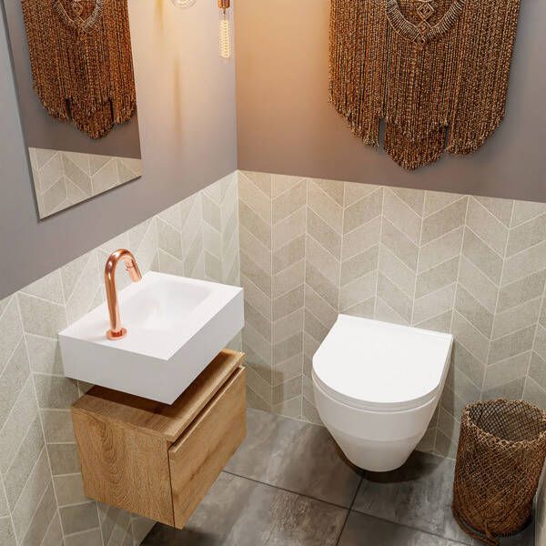 Mondiaz ANDOR Toiletmeubel 40x30x30cm met 1 kraangaten 1 lades washed oak mat Wastafel Lex rechts Solid Surface Zwart FK75343713 - Foto 2