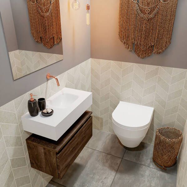 Mondiaz ANDOR Toiletmeubel 60x30x30cm met 0 kraangaten 1 lades dark brown mat Wastafel Lex rechts Solid Surface Zwart FK75343749