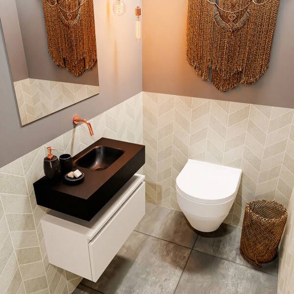 Mondiaz ANDOR Toiletmeubel 60x30x30cm met 0 kraangaten 1 lades linen mat Wastafel Lex rechts Solid Surface Wit FK75343314
