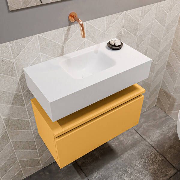 Mondiaz ANDOR Toiletmeubel 60x30x30cm met 0 kraangaten 1 lades ocher mat Wastafel Lex midden Solid Surface Zwart FK75343600