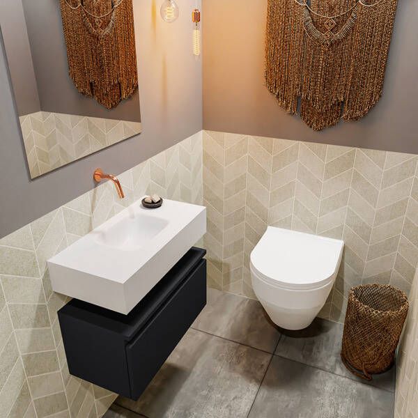 Mondiaz ANDOR Toiletmeubel 60x30x30cm met 0 kraangaten 1 lades urban mat Wastafel Lex midden Solid Surface Zwart FK75343484
