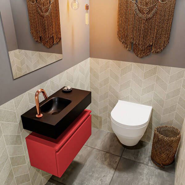 Mondiaz ANDOR Toiletmeubel 60x30x30cm met 1 kraangaten 1 lades fire mat Wastafel Lex links Solid Surface Zwart FK75343630
