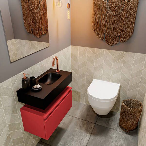Mondiaz ANDOR Toiletmeubel 60x30x30cm met 1 kraangaten 1 lades fire mat Wastafel Lex rechts Solid Surface Wit FK75343284