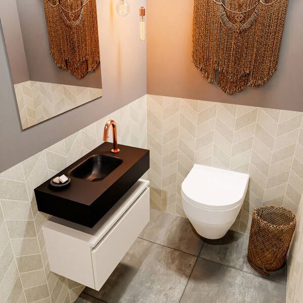 Mondiaz ANDOR Toiletmeubel 60x30x30cm met 1 kraangaten 1 lades linen mat Wastafel Lex midden Solid Surface Wit FK75343309