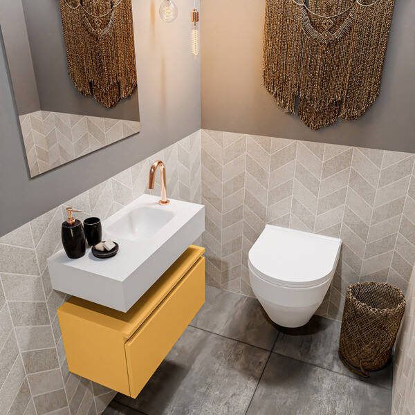 Mondiaz ANDOR Toiletmeubel 60x30x30cm met 1 kraangaten 1 lades ocher mat Wastafel Lex rechts Solid Surface Wit FK75343255 - Foto 2