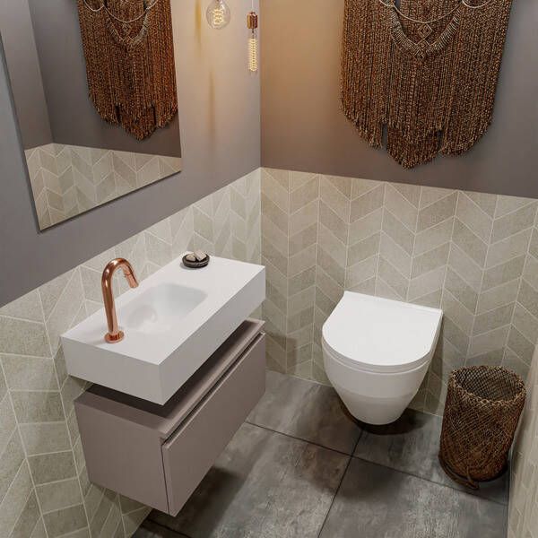 Mondiaz ANDOR Toiletmeubel 60x30x30cm met 1 kraangaten 1 lades smoke mat Wastafel Lex links Solid Surface Zwart FK75343543