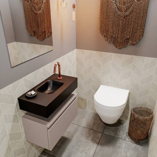 Mondiaz ANDOR Toiletmeubel 60x30x30cm met 1 kraangaten 1 lades smoke mat Wastafel Lex midden Solid Surface Wit FK75343193